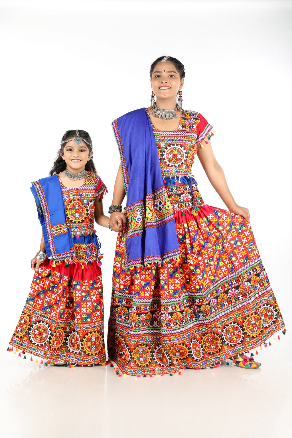 Mother-Daugther Combo Cotton Embroidered Lehenga Choli Set (BWR- Combo) - Pink