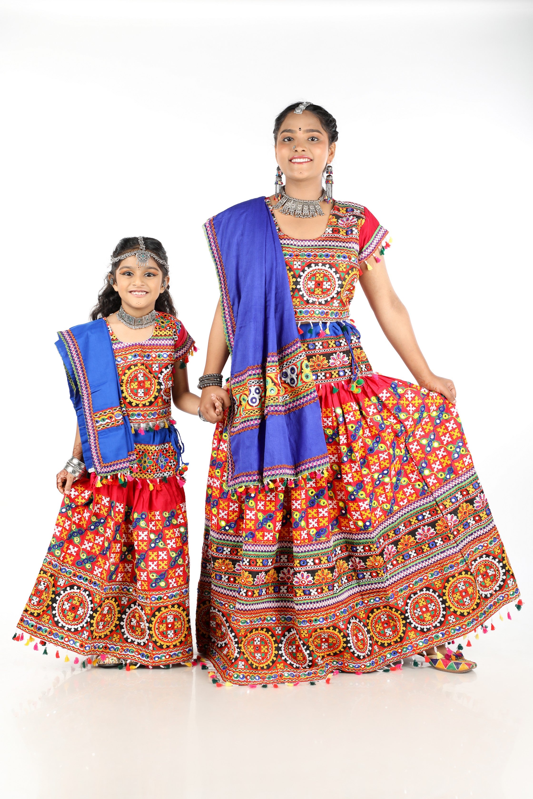 Mother-Daugther Combo Cotton Embroidered Lehenga Choli Set (BWR- Combo) - Pink