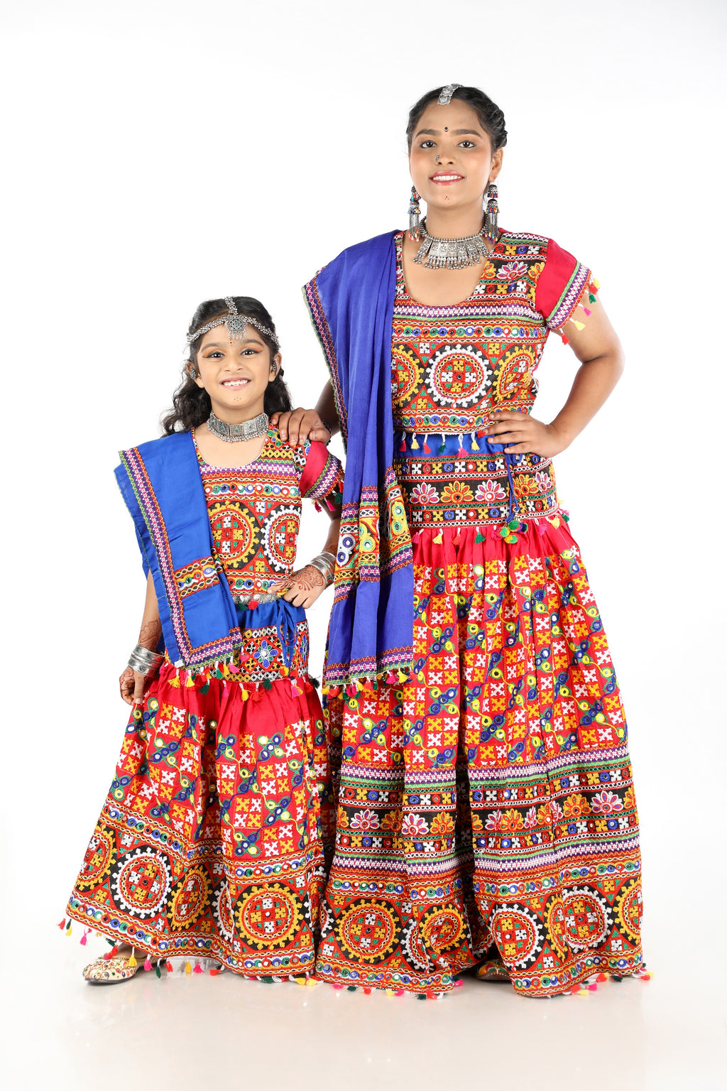 Mother-Daugther Combo Cotton Embroidered Lehenga Choli Set (BWR- Combo) - Pink