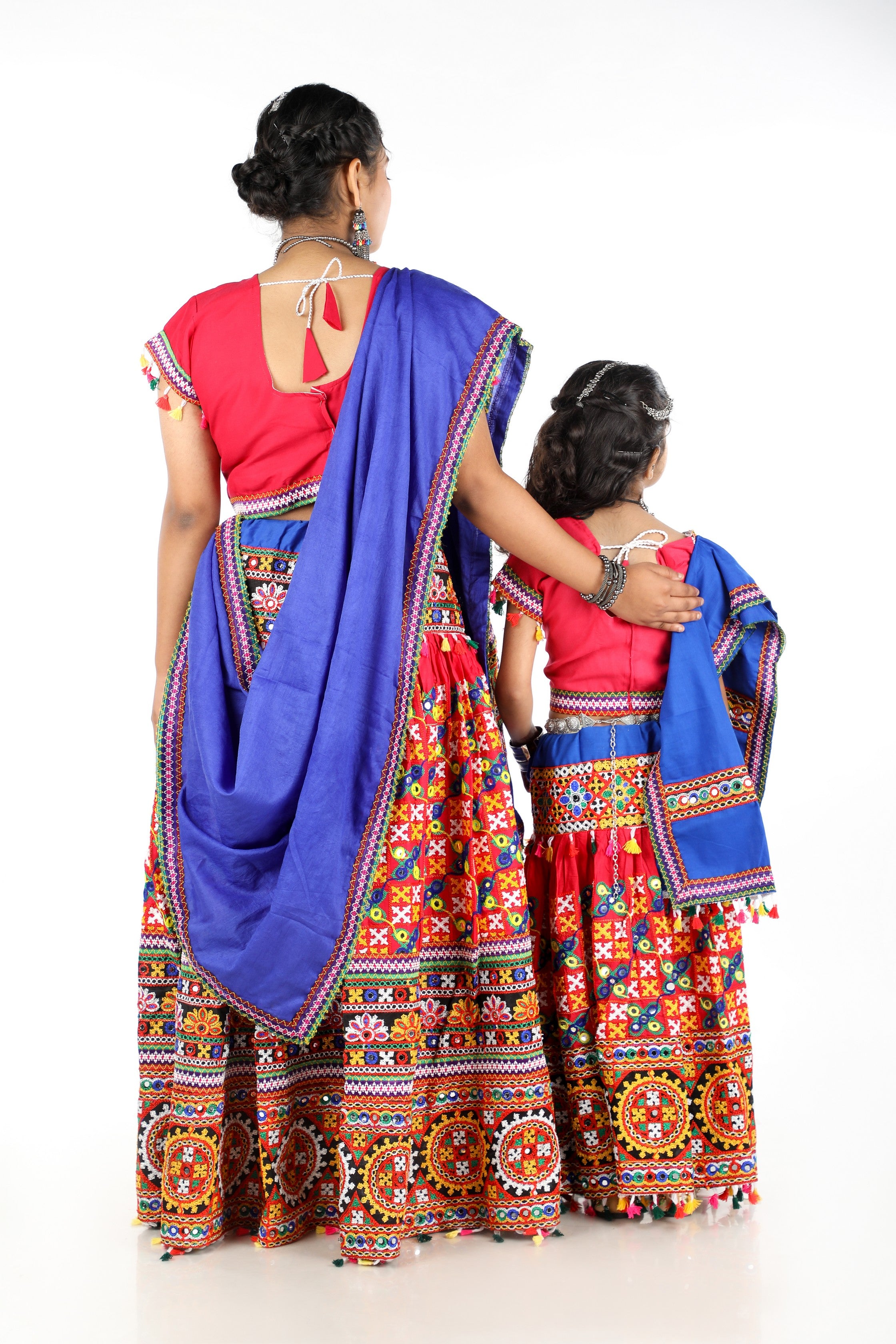 Mother-Daugther Combo Cotton Embroidered Lehenga Choli Set (BWR- Combo) - Pink
