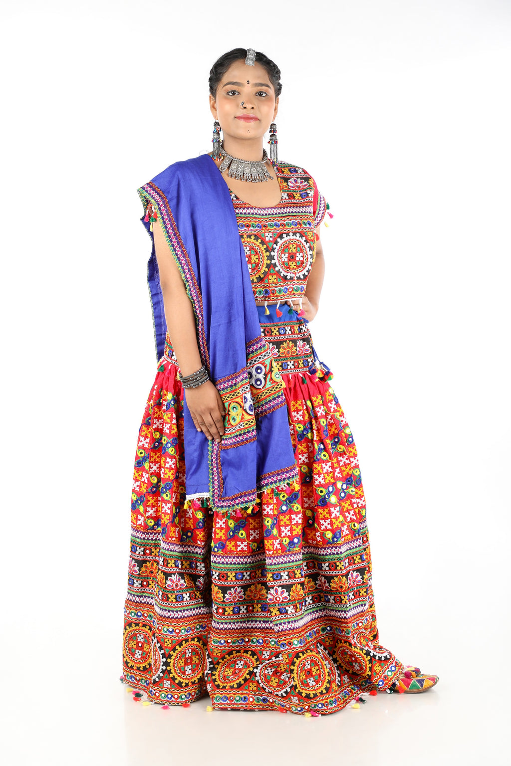 Banjara India Cotton Long Flair Aari Embroidery Kutch Work (Lehenga Choli) Chaniya Choli Set with Dupatta -(CC-BWR-Pink)