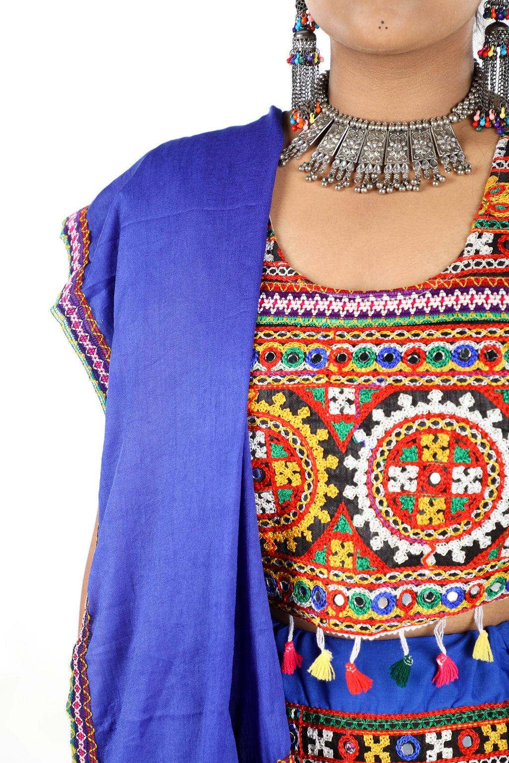 Banjara India Cotton Long Flair Aari Embroidery Kutch Work (Lehenga Choli) Chaniya Choli Set with Dupatta -(CC-BWR-Pink)