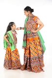 Mother-Daugther Combo Cotton Embroidered Lehenga Choli Set (BWR- Combo) - Orange