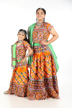 Mother-Daugther Combo Cotton Embroidered Lehenga Choli Set (BWR- Combo) - Orange