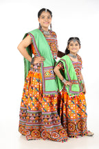 Mother-Daugther Combo Cotton Embroidered Lehenga Choli Set (BWR- Combo) - Orange