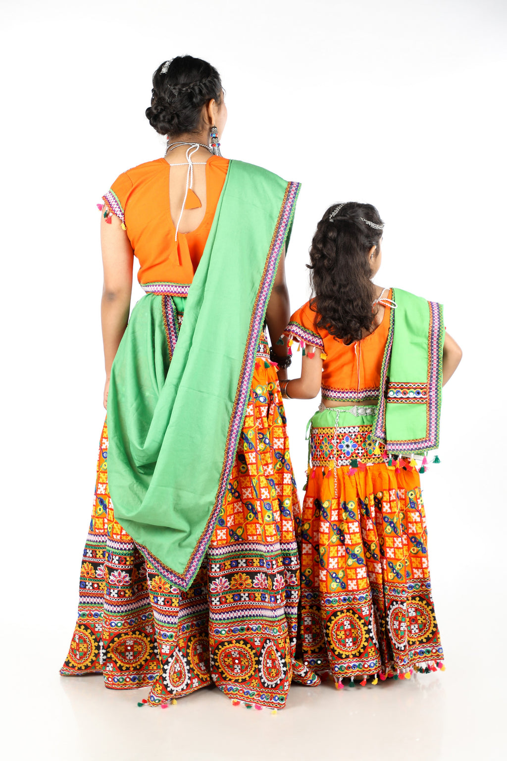 Mother-Daugther Combo Cotton Embroidered Lehenga Choli Set (BWR- Combo) - Orange