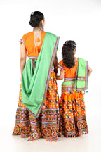 Mother-Daugther Combo Cotton Embroidered Lehenga Choli Set (BWR- Combo) - Orange