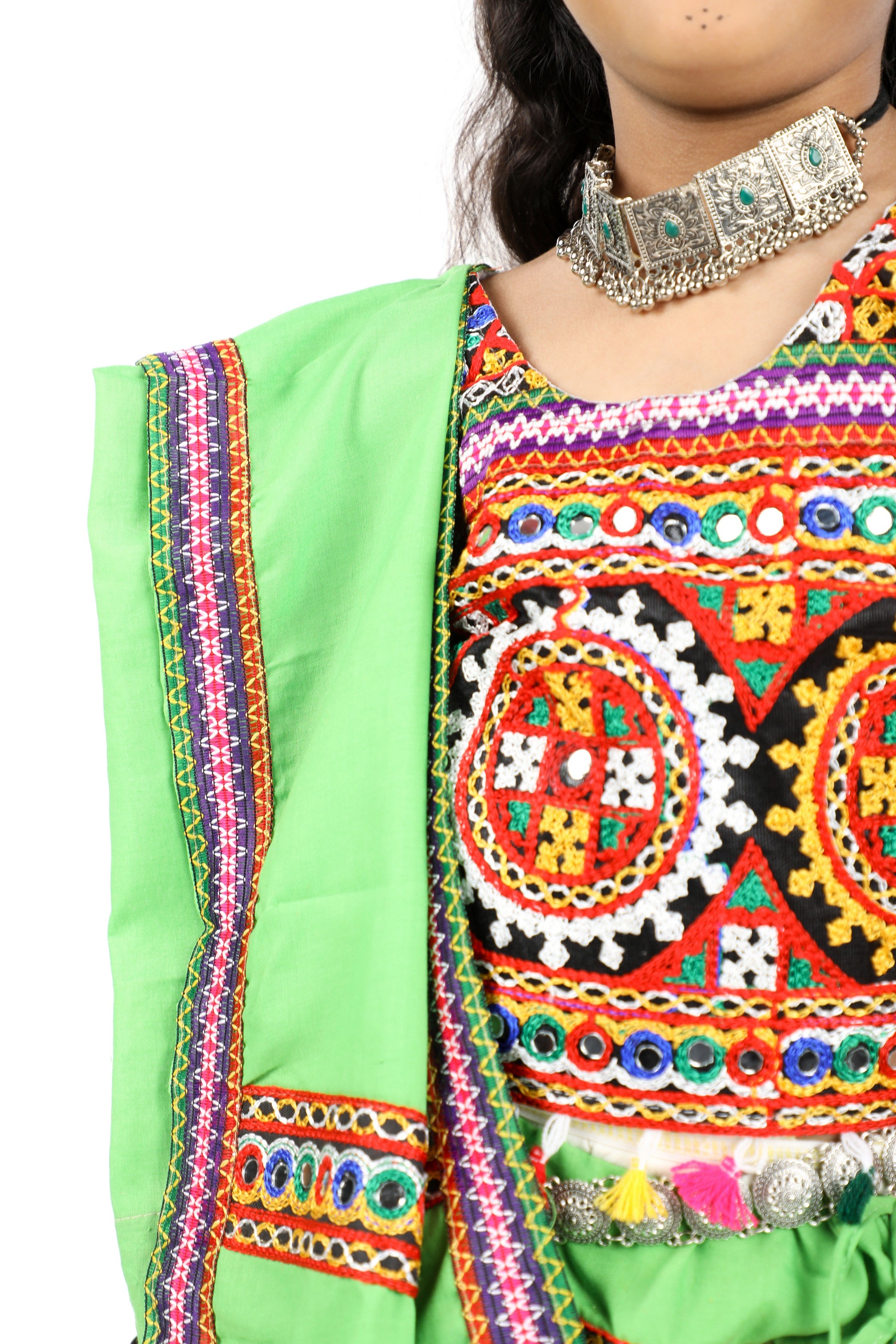 Banjara India Kutchi Embroidered Orange Girls Chaniya Choli with Dupatta (CC1-BWR) - Orange