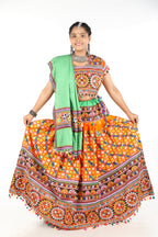 Banjara India Cotton Long Flair Aari Embroidery Kutch Work (Lehenga Choli) Chaniya Choli Set with Dupatta -(CC-BWR-Orange)