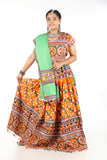 Banjara India Cotton Long Flair Aari Embroidery Kutch Work (Lehenga Choli) Chaniya Choli Set with Dupatta -(CC-BWR-Orange)