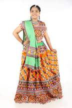 Banjara India Cotton Long Flair Aari Embroidery Kutch Work (Lehenga Choli) Chaniya Choli Set with Dupatta -(CC-BWR-Orange)