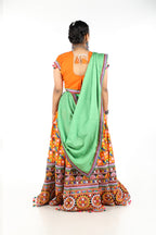 Banjara India Cotton Long Flair Aari Embroidery Kutch Work (Lehenga Choli) Chaniya Choli Set with Dupatta -(CC-BWR-Orange)