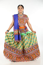 Banjara India Cotton Long Flair Aari Embroidery Kutch Work (Lehenga Choli) Chaniya Choli Set with Dupatta -(CC-BWR-Green)