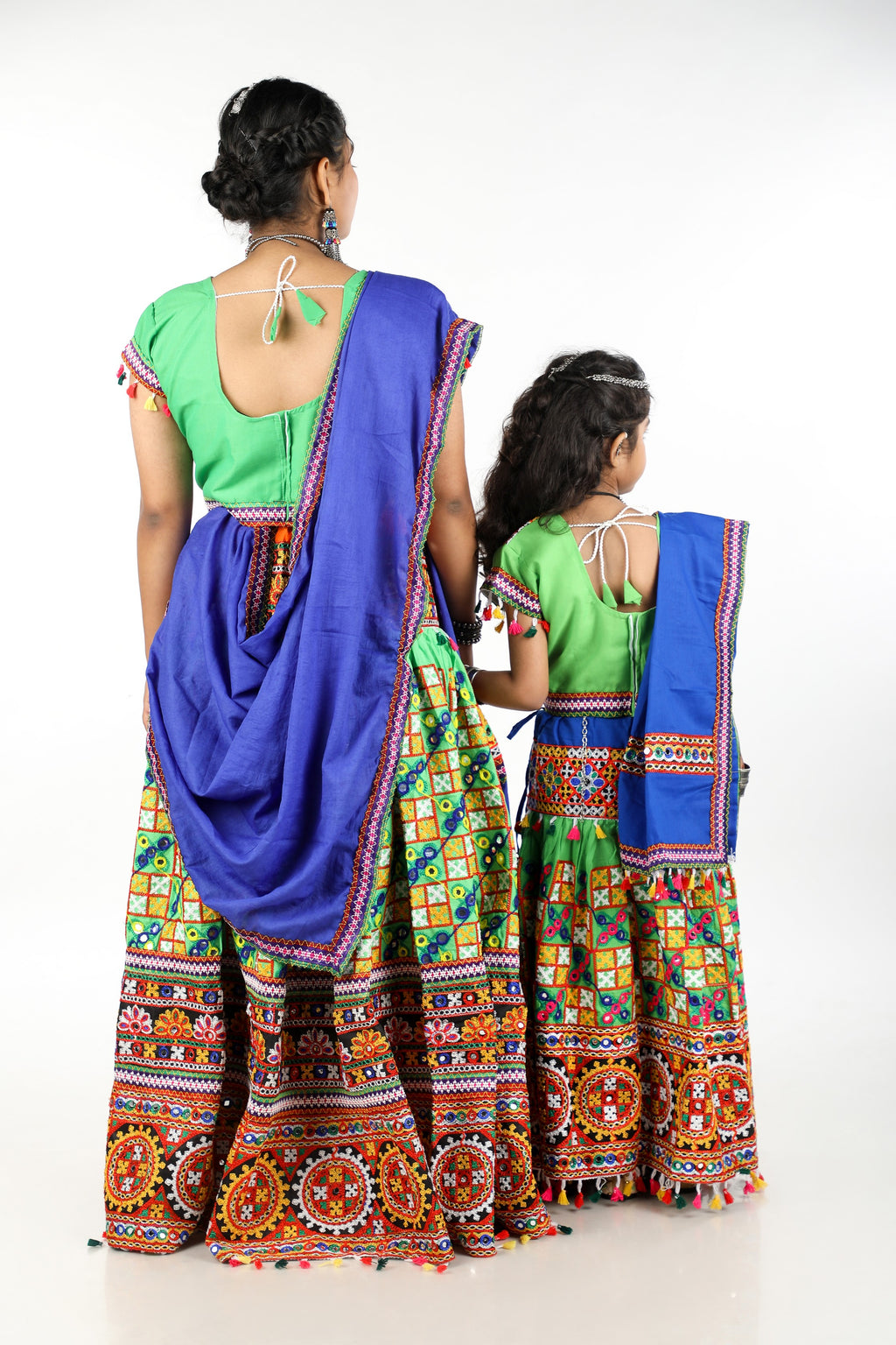 Mother-Daugther Combo Cotton Embroidered Lehenga Choli Set (BWR- Combo) - Green