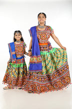 Mother-Daugther Combo Cotton Embroidered Lehenga Choli Set (BWR- Combo) - Green