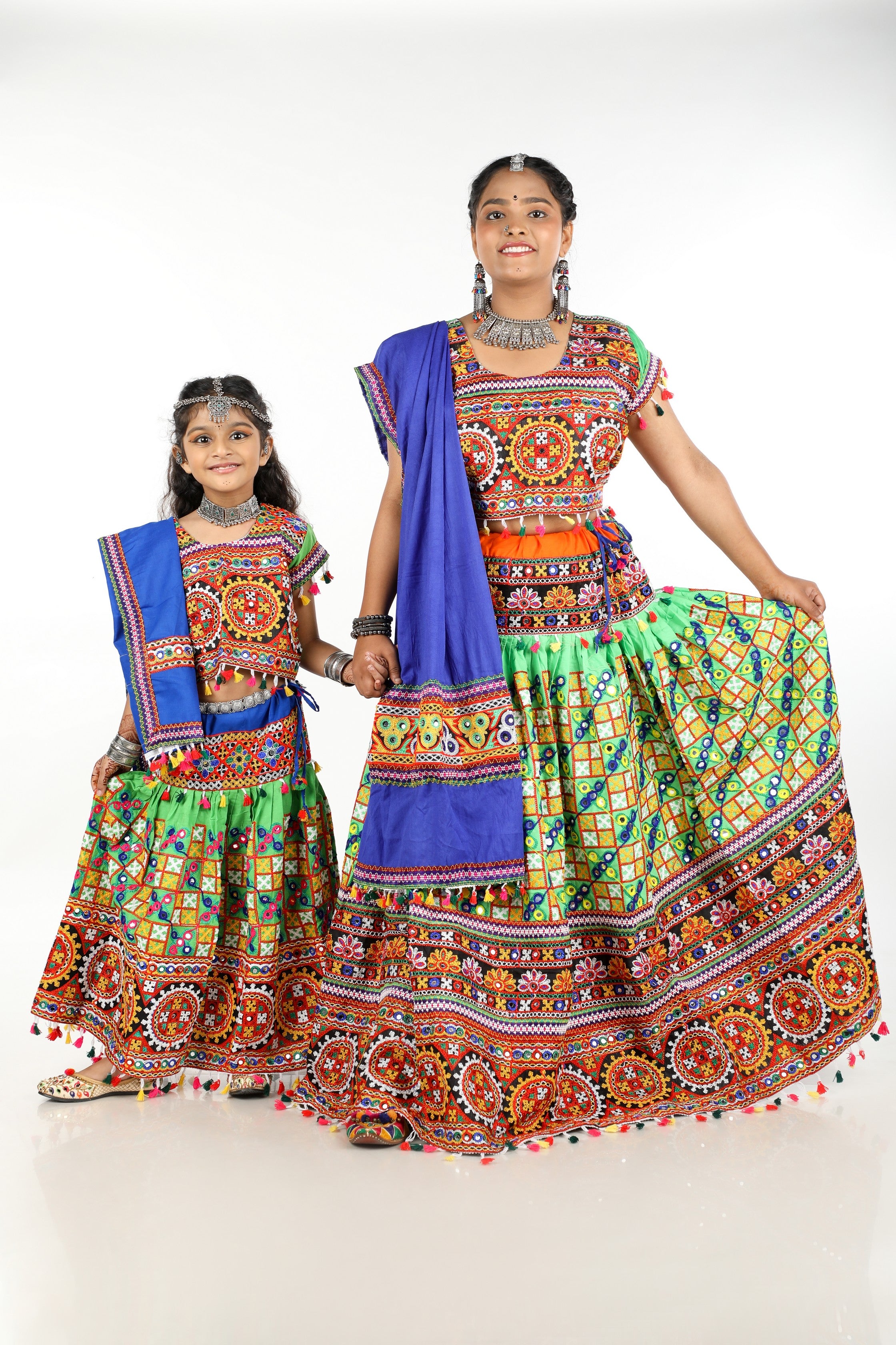 Mother-Daugther Combo Cotton Embroidered Lehenga Choli Set (BWR- Combo) - Green