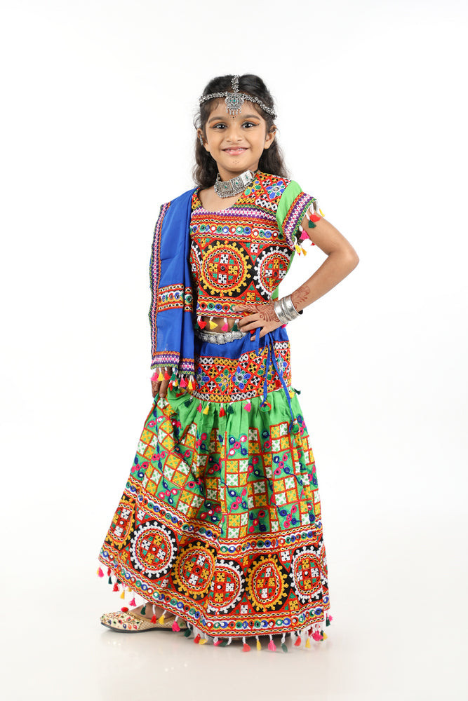 Banjara India Kutchi Embroidered Girls Chaniya Choli with Dupatta (KCC-BWR) - Green