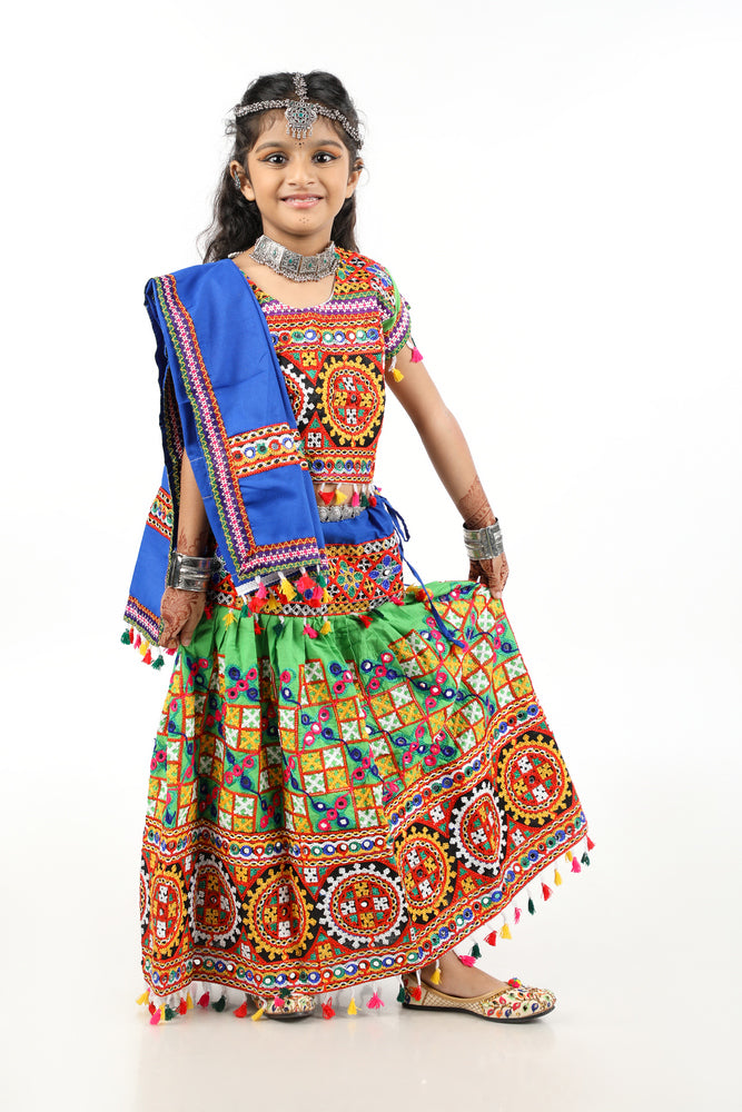 Banjara India Kutchi Embroidered Girls Chaniya Choli with Dupatta (KCC-BWR) - Green
