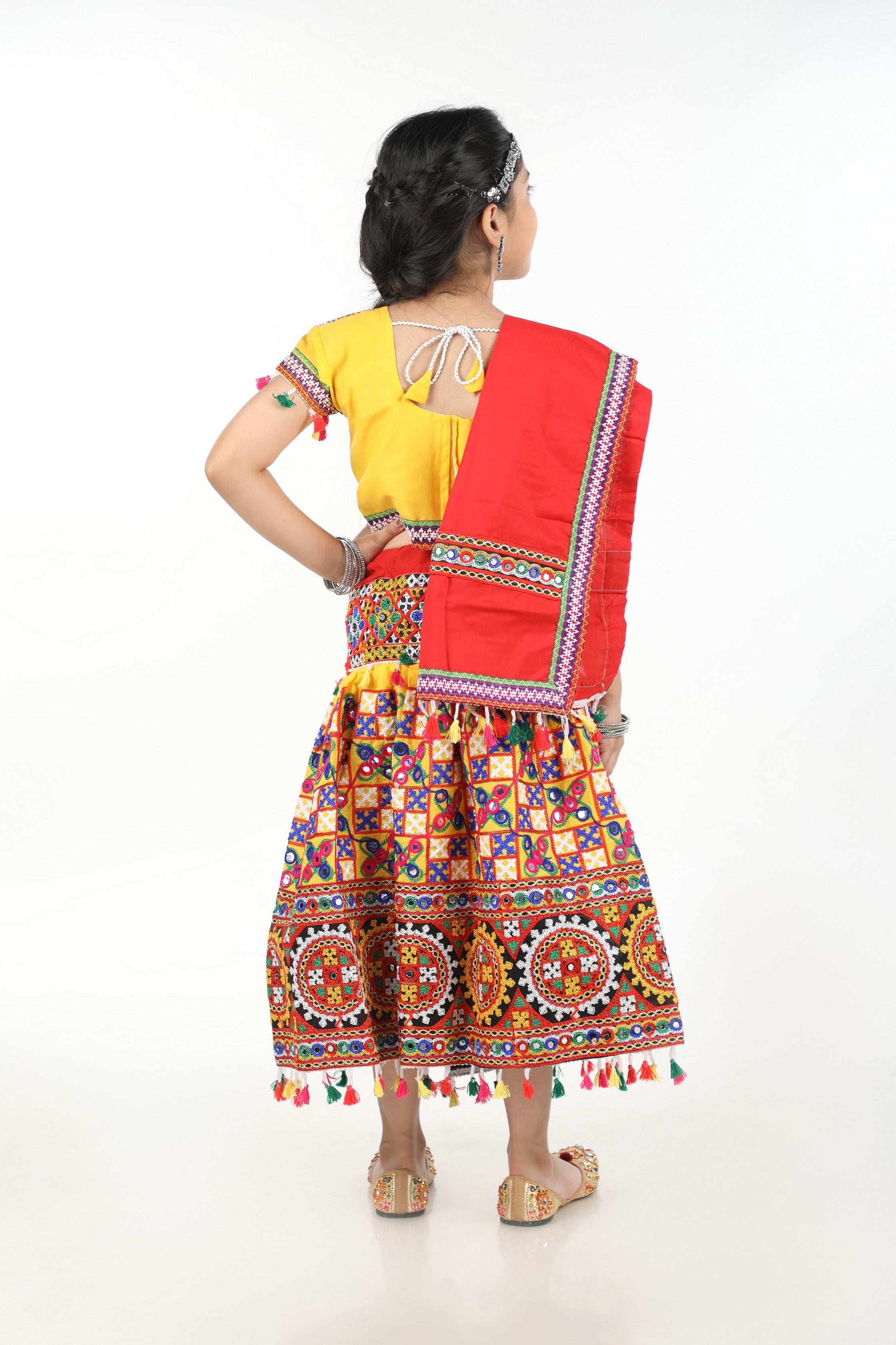 Banjara India Kutchi Embroidered Yellow Girls Chaniya Choli with Dupatta (CC1-BWR) - Yellow