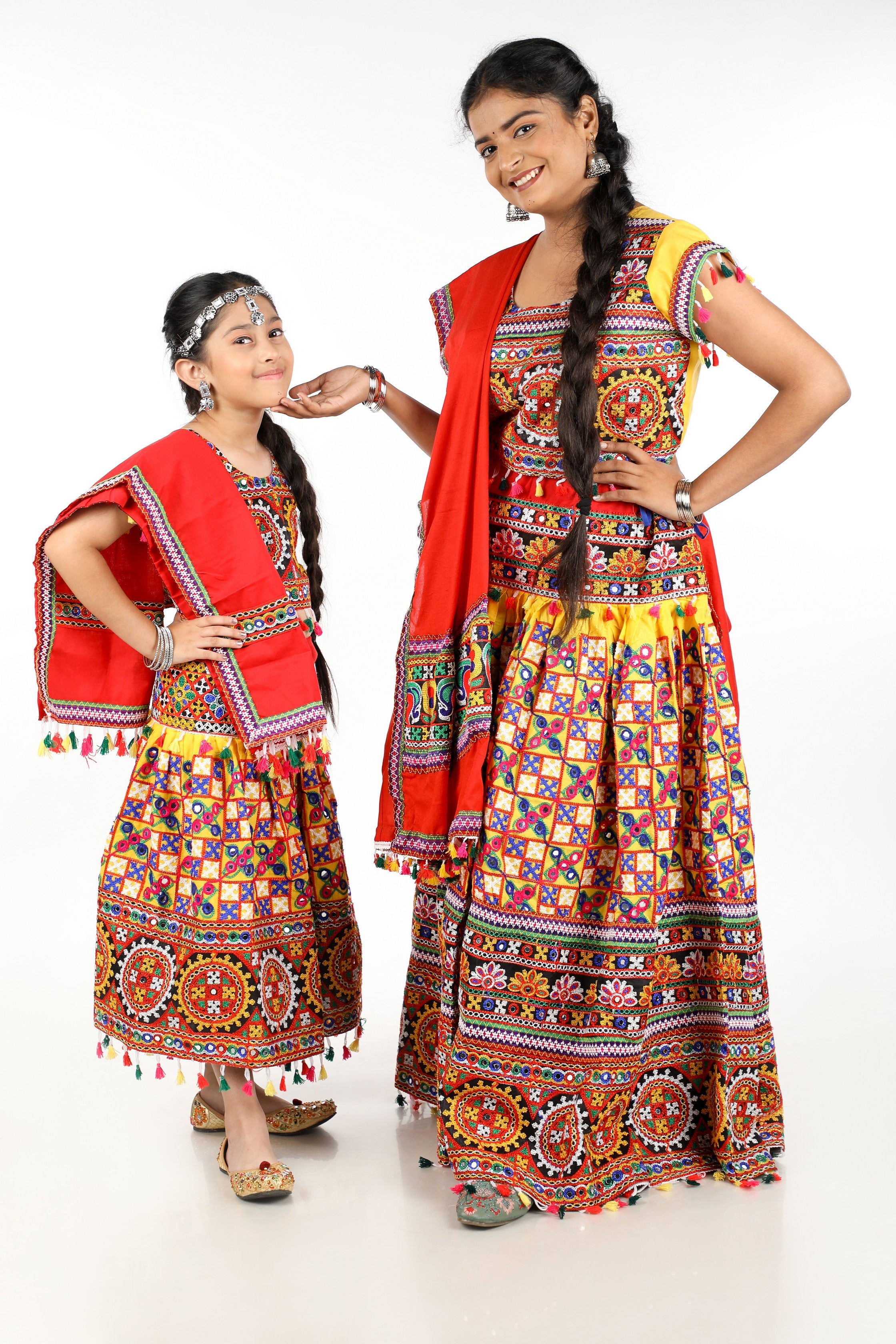 Mother-Daugther Combo Cotton Embroidered Lehenga Choli Set (BWR- Combo) - Yellow