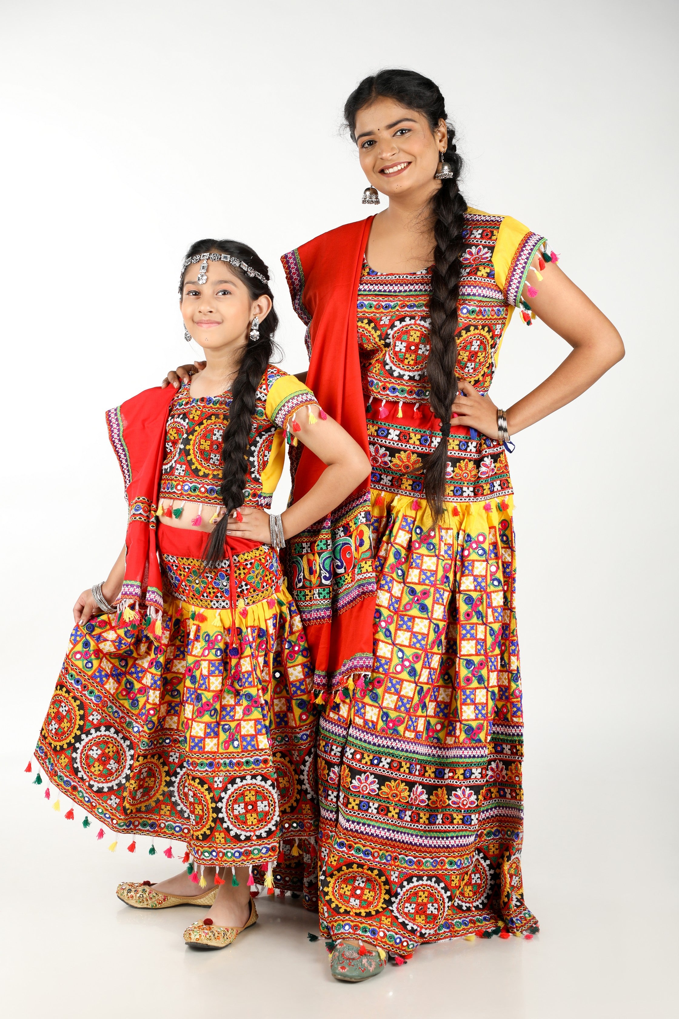 Mother-Daugther Combo Cotton Embroidered Lehenga Choli Set (BWR- Combo) - Yellow