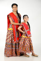 Mother-Daugther Combo Cotton Embroidered Lehenga Choli Set (BWR- Combo) - Yellow