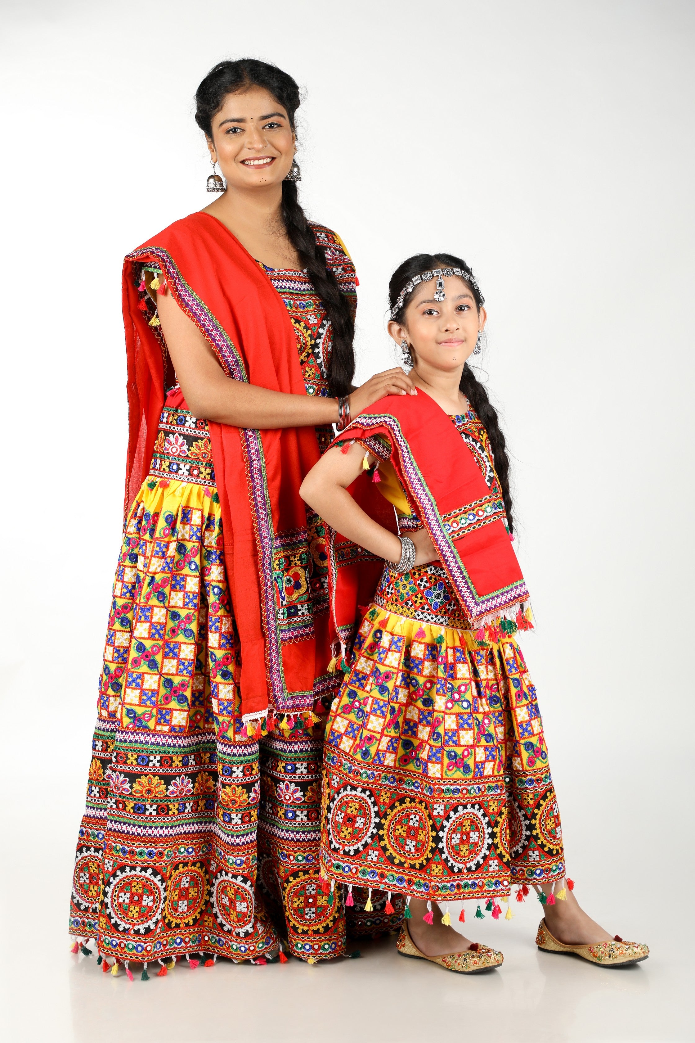 Mother-Daugther Combo Cotton Embroidered Lehenga Choli Set (BWR- Combo) - Yellow
