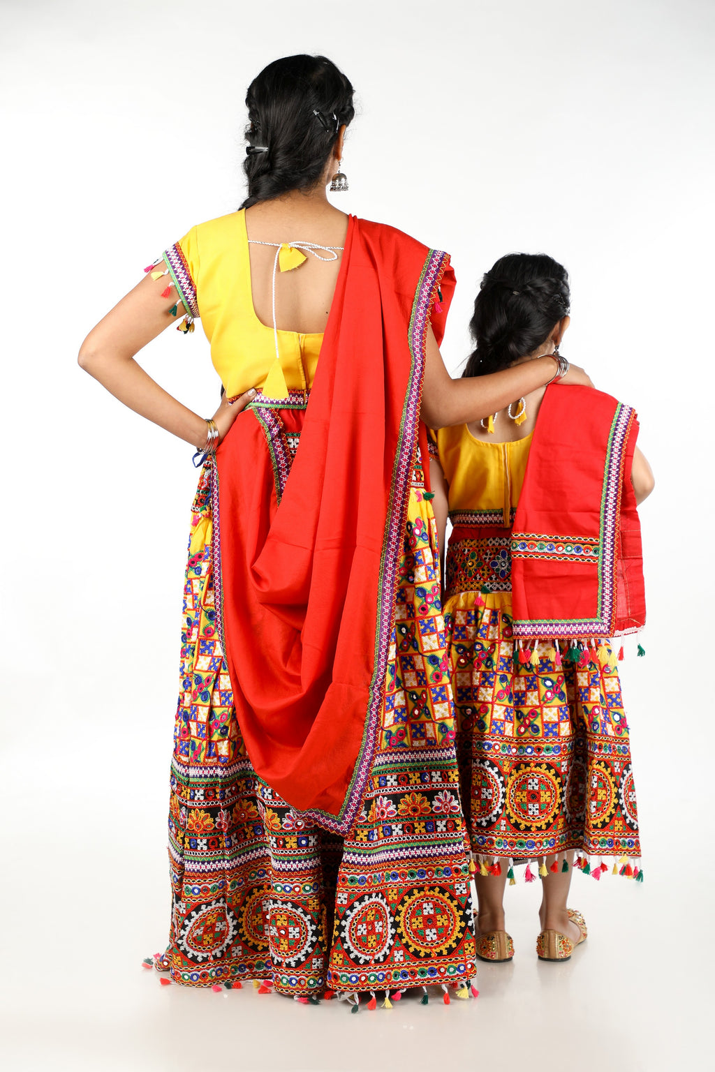 Mother-Daugther Combo Cotton Embroidered Lehenga Choli Set (BWR- Combo) - Yellow