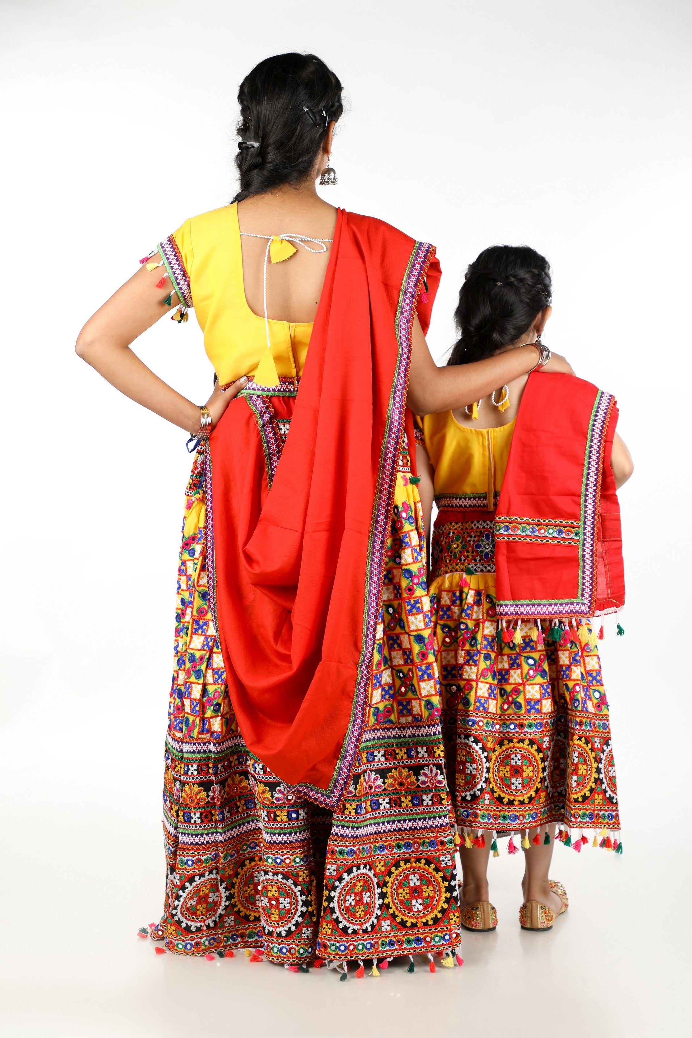 Mother-Daugther Combo Cotton Embroidered Lehenga Choli Set (BWR- Combo) - Yellow