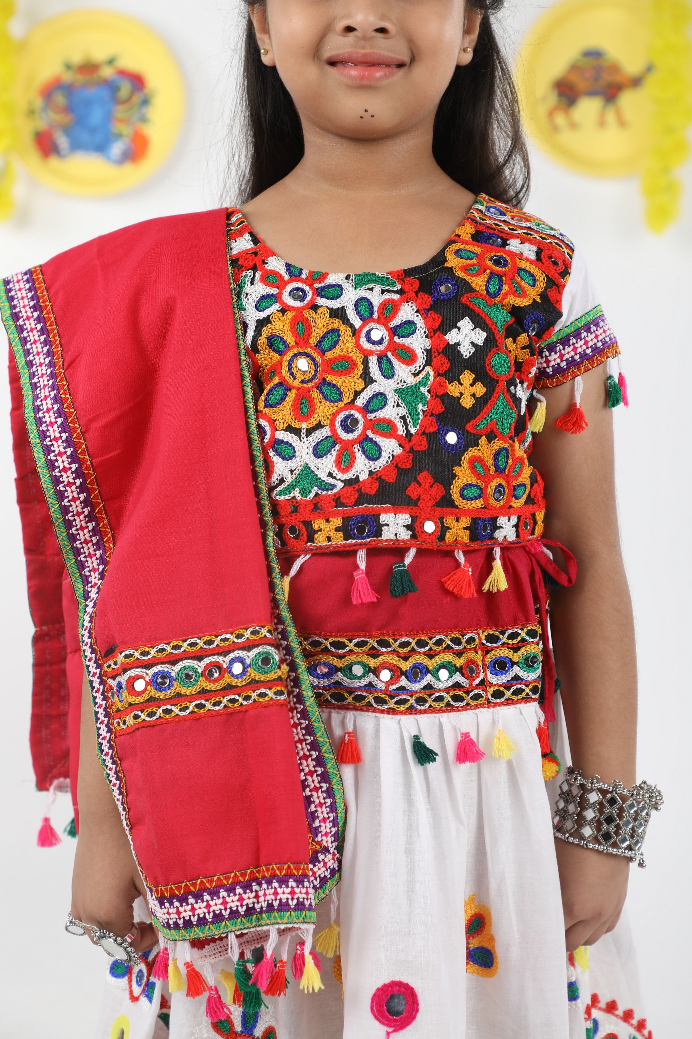 Banjara India Kutchi Emboidered White Girls Chaniya Choli with Dupatta (CC-RING) - WHITE