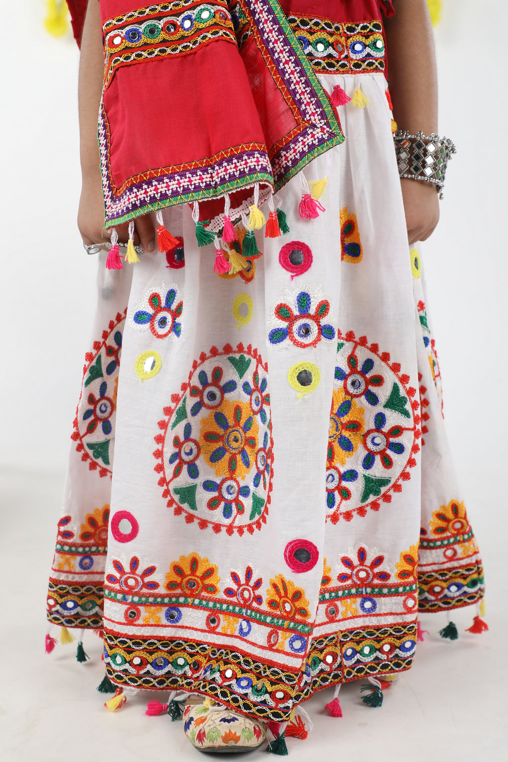 Banjara India Kutchi Emboidered White Girls Chaniya Choli with Dupatta (CC-RING) - WHITE