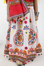 Banjara India Kutchi Emboidered White Girls Chaniya Choli with Dupatta (CC-RING) - WHITE