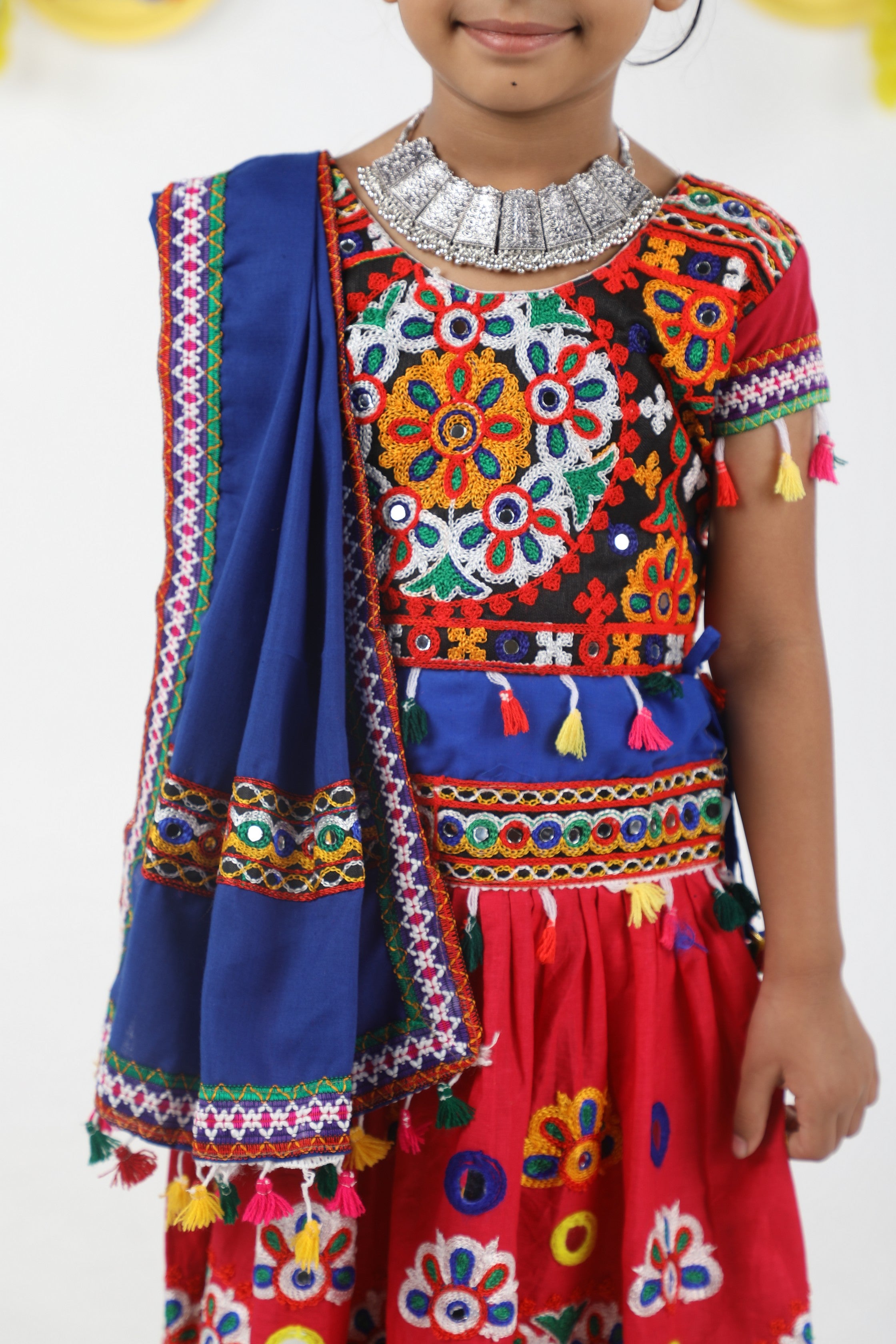 Banjara India Kutchi Emboidered Pink Girls Chaniya Choli with Dupatta (CC-RING) - Pink