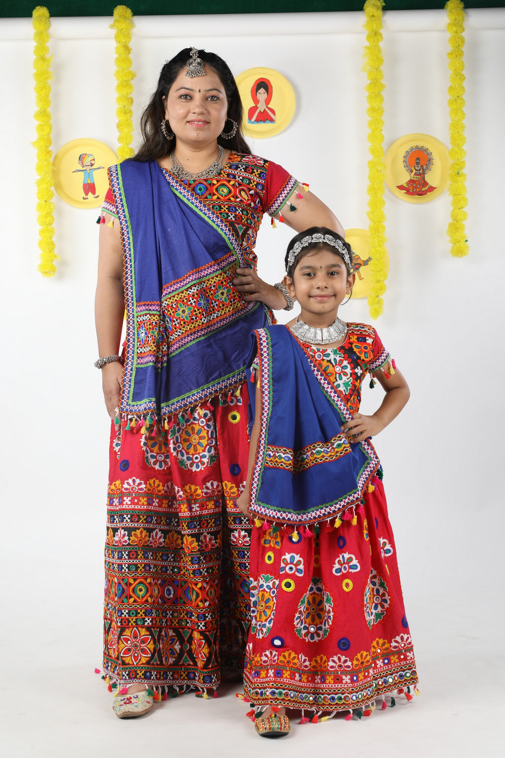 Mother-Daugther Combo Cotton Embroidered Lehenga Choli Set (RING- Combo) - Pink
