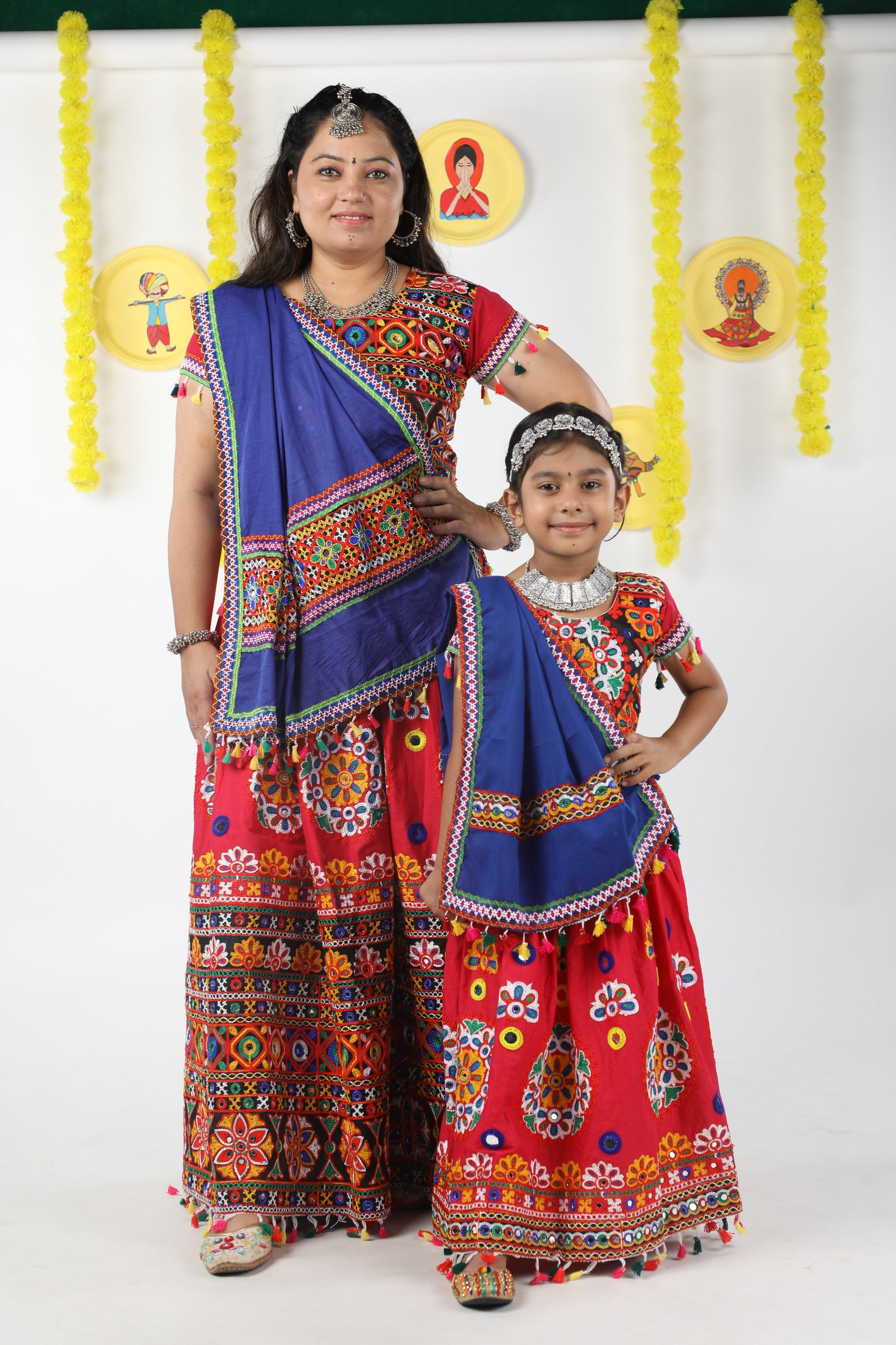 Mother-Daugther Combo Cotton Embroidered Lehenga Choli Set (RING- Combo) - Pink