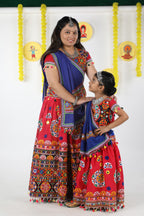 Mother-Daugther Combo Cotton Embroidered Lehenga Choli Set (RING- Combo) - Pink
