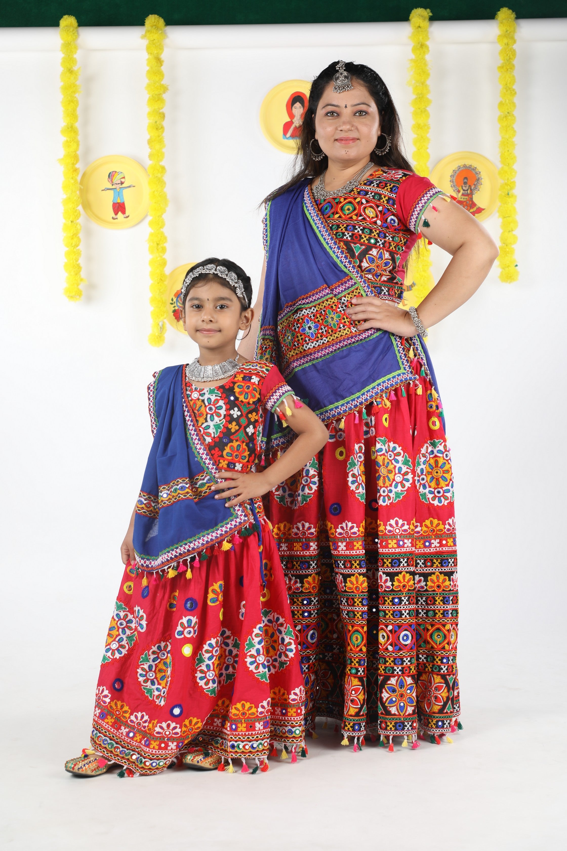 Mother-Daugther Combo Cotton Embroidered Lehenga Choli Set (RING- Combo) - Pink