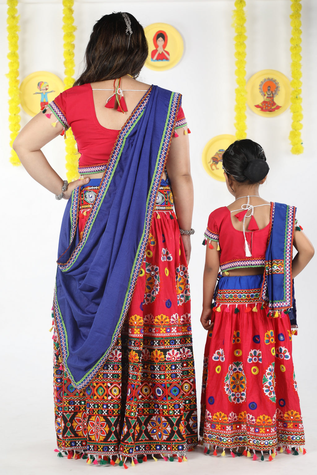 Mother-Daugther Combo Cotton Embroidered Lehenga Choli Set (RING- Combo) - Pink