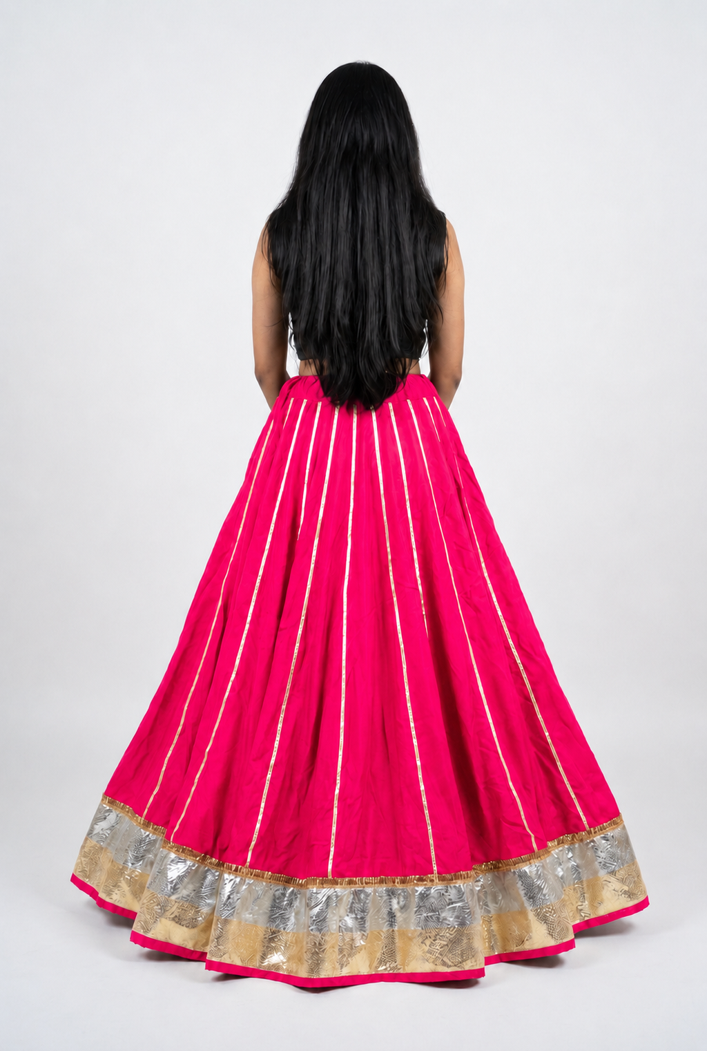 Banjara India Black Premium Rayon Kali Skirt/Chaniya – Skirt-Sona Chandi- Rani Pink