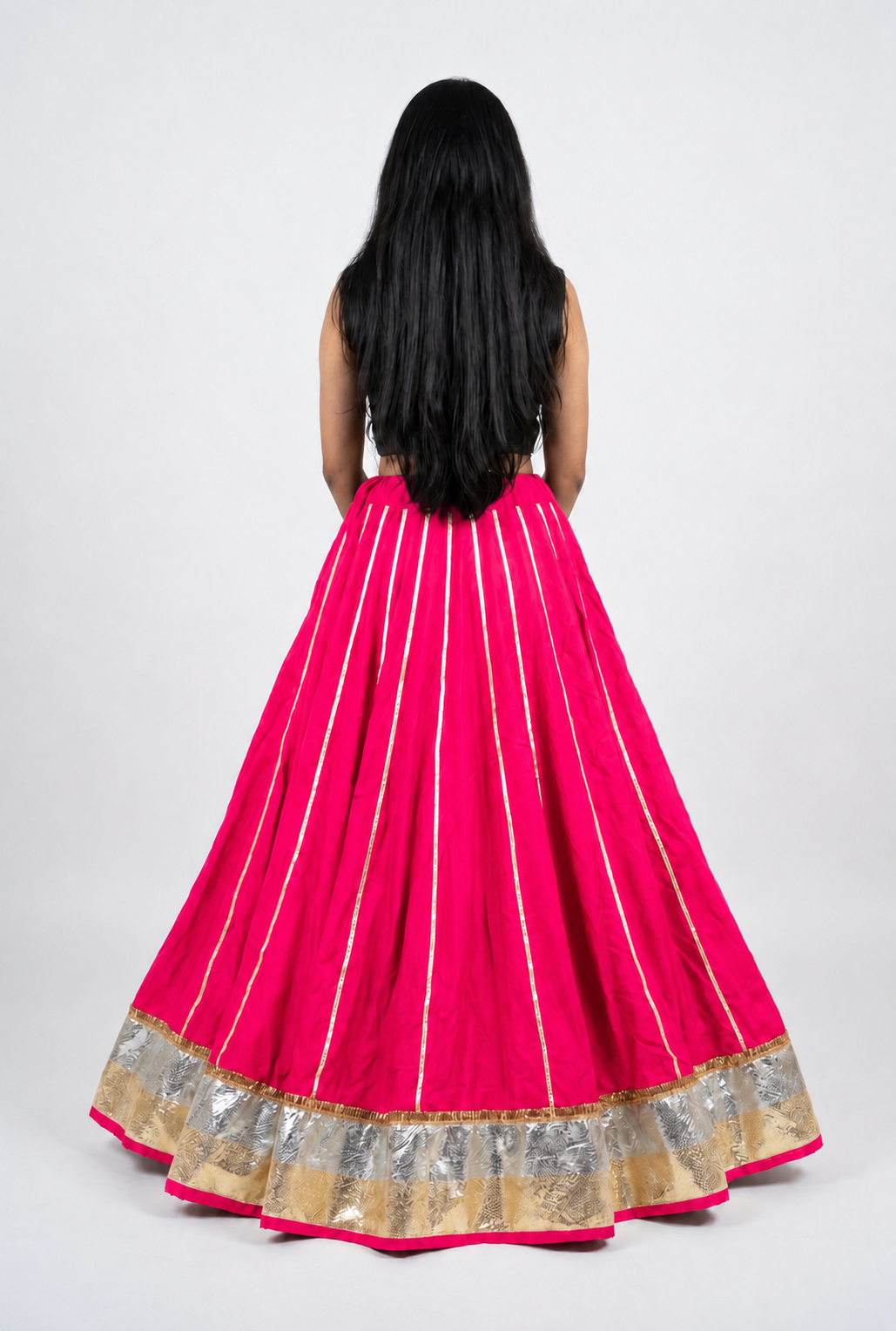 Banjara India Black Premium Rayon Kali Skirt/Chaniya – Skirt-Sona Chandi- Rani Pink