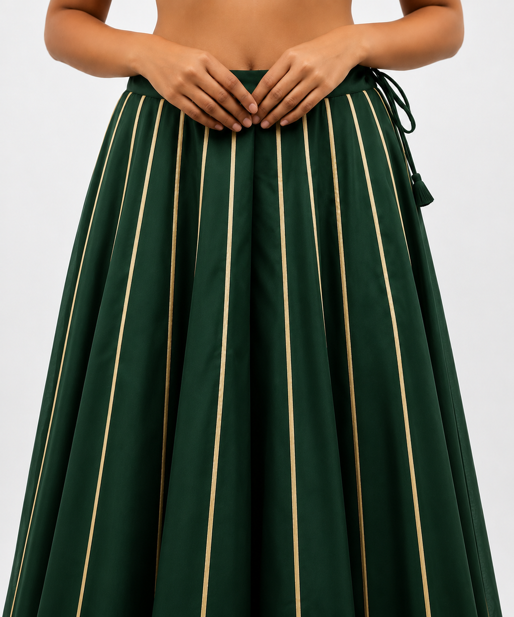 Banjara India Black Roman Silk Kali Skirt/Chaniya – Skirt-GoldenKali-Bottle Green