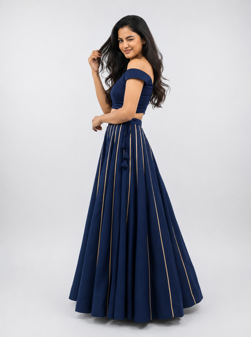 Banjara India Black Roman Silk Kali Skirt/Chaniya – Skirt-GoldenKali-Oxford Blue
