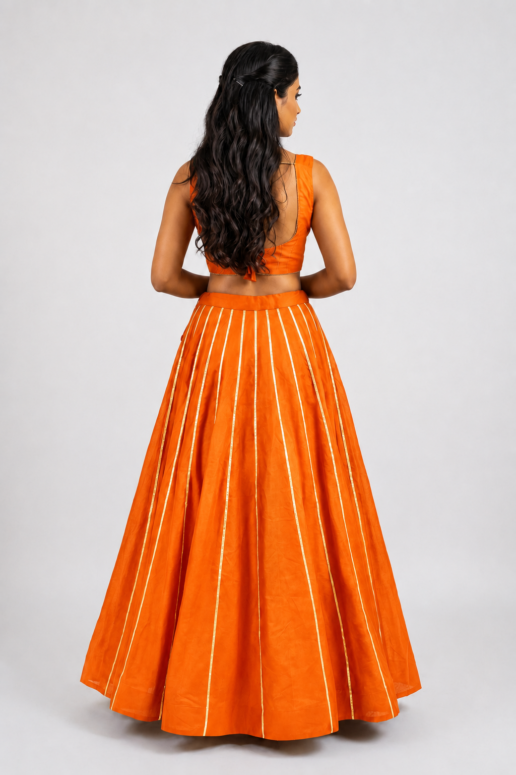 Banjara India Black Roman Silk Kali Skirt/Chaniya – Skirt-GoldenKali-Orange