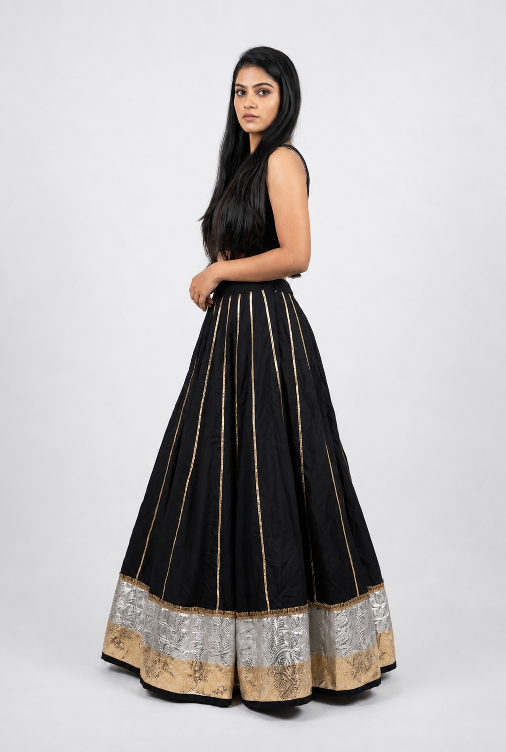 Banjara India Black Premium Rayon Kali Skirt/Chaniya – Skirt-Sona Chandi- Black
