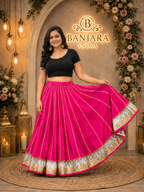 Banjara India Black Premium Rayon Kali Skirt/Chaniya – Skirt-Sona Chandi- Rani Pink