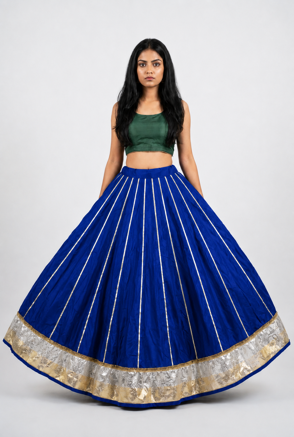 Banjara India Black Premium Rayon Kali Skirt/Chaniya – Skirt-Sona Chandi- Royal Blue