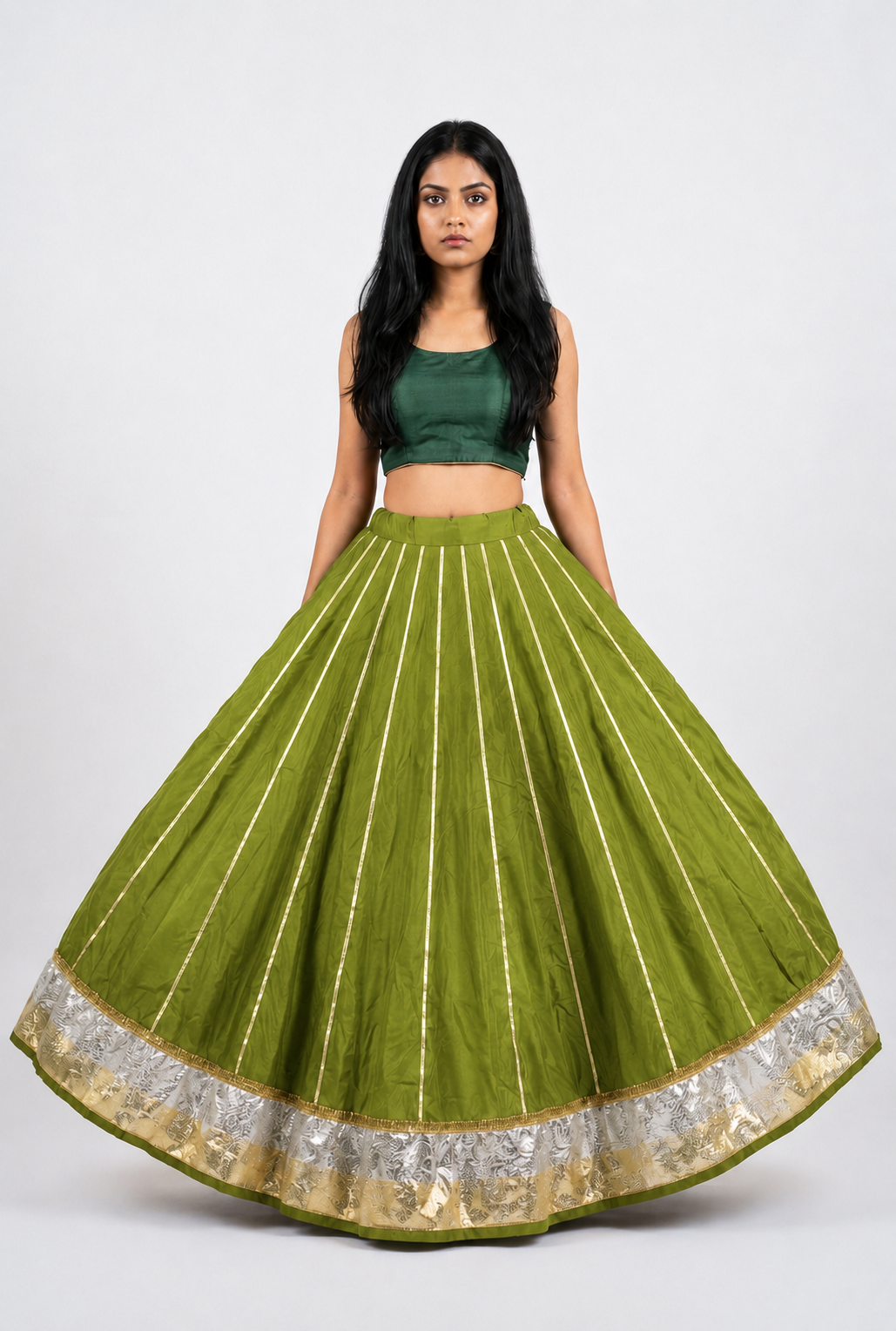 Banjara India Black Premium Rayon Kali Skirt/Chaniya – Skirt-Sona Chandi- Mehendi