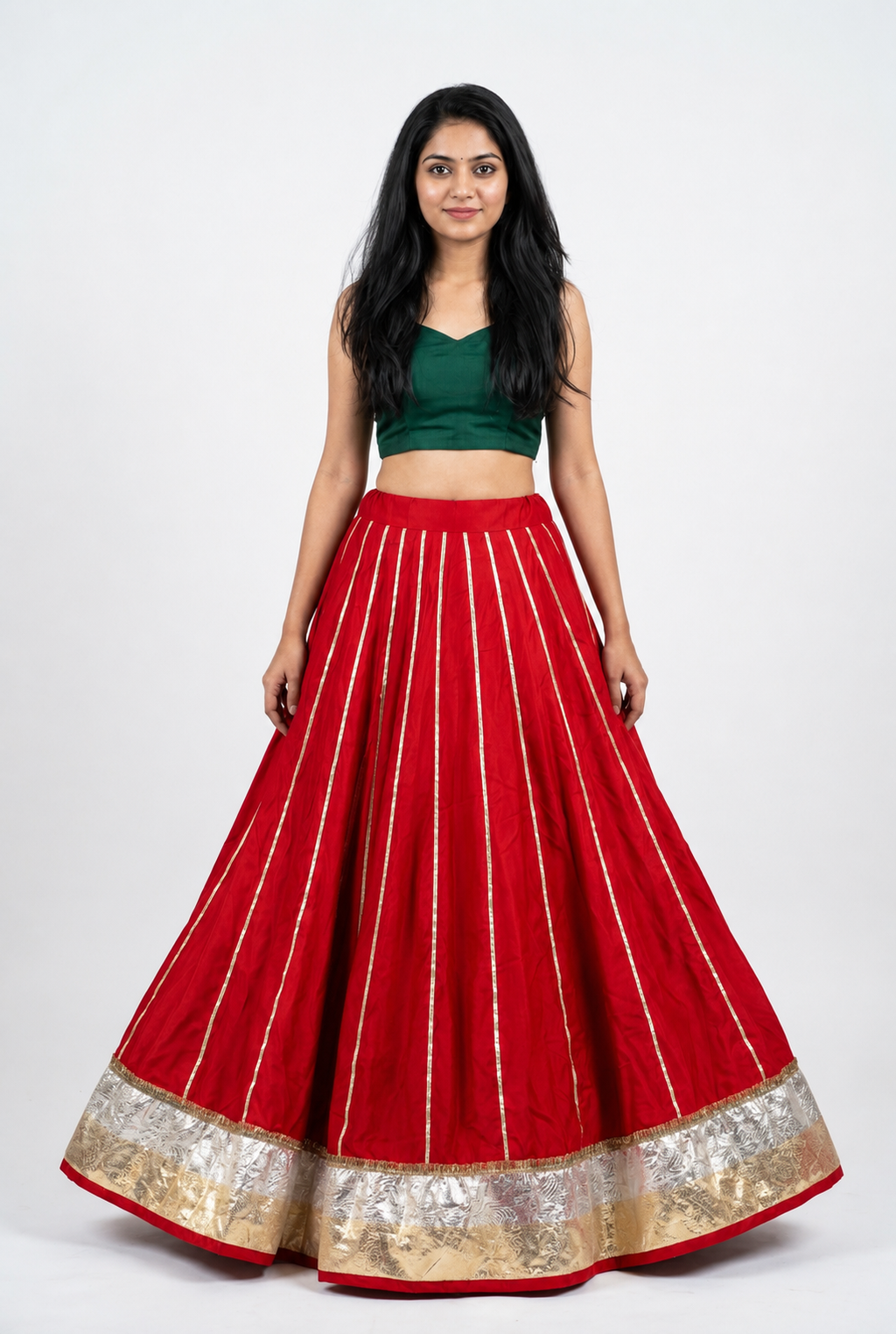 Banjara India Black Premium Rayon Kali Skirt/Chaniya – Skirt-Sona Chandi- Red