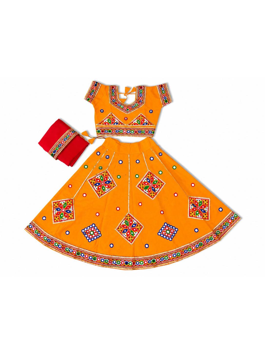 Banjara India Kutchi Embroidered Girls Chaniya Choli with Dupatta (CC-ButtaWork) - Orange
