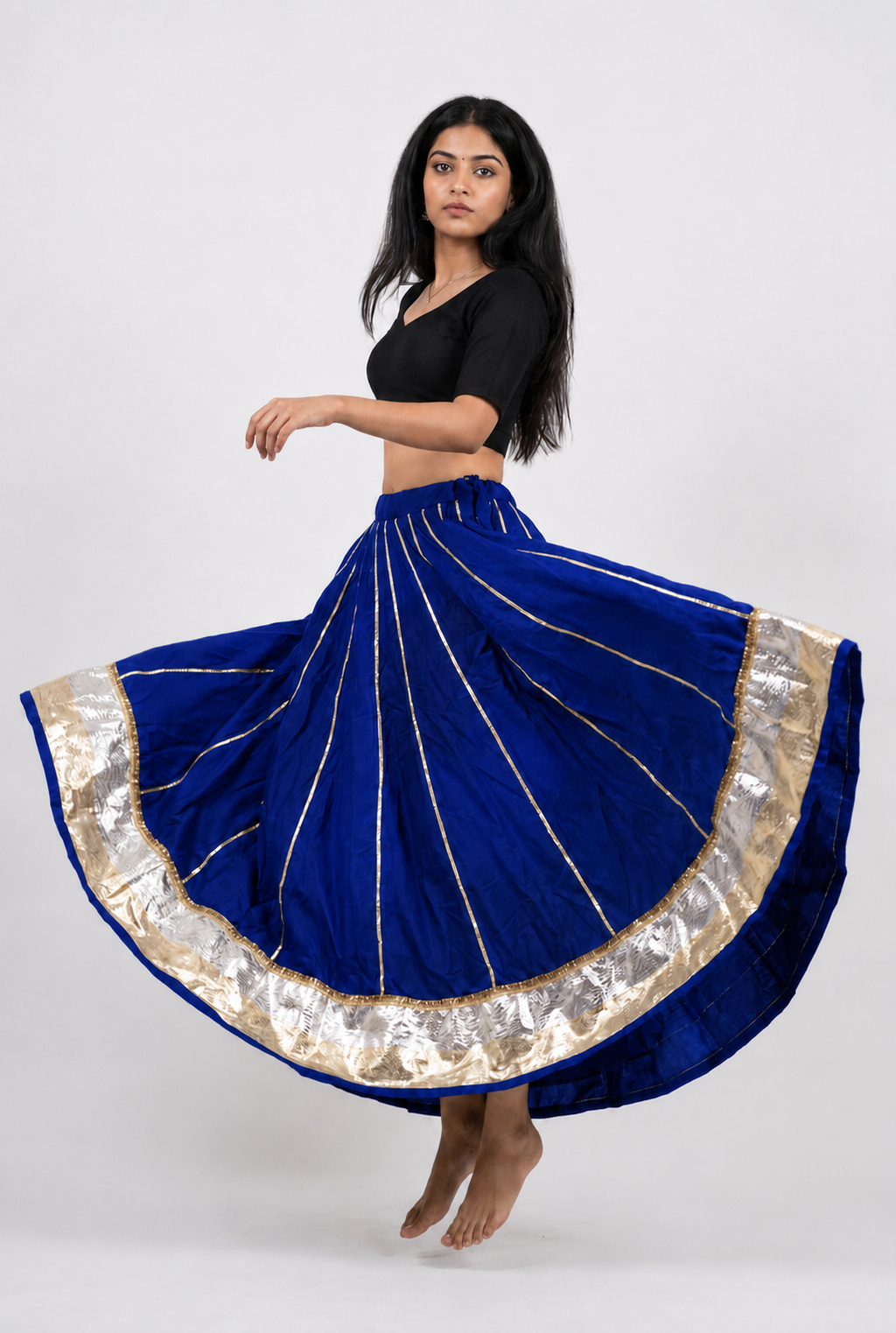 Banjara India Black Premium Rayon Kali Skirt/Chaniya – Skirt-Sona Chandi- Royal Blue